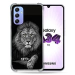 Cokitec Coque Renforcée en Verre Trempé pour Samsung Galaxy A34 5G Animal Lion Majestueux
