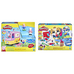 Play-Doh Care n Carry Vet Playset with Toy Dog, Carrier, 10 Tools, 5 Colours & Peppa's Ice Cream Playset with Ice Cream Truck, Peppa and George Figures, and 5 Cans