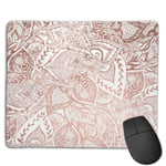 Modern Hand Drawn Rose Gold Floral Boho Mandala Gaming Mouse Pad Non-slip Rubber base Durable Stitched Edges Mousepads Compatible with Laser and Optical Mice for Gaming Office Working