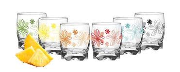 Drinking glasses with floral print, set of 6, 250 ml, water glasses, juice glasses with beautiful base, small