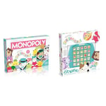 Squishmallows Monopoly Board Collectors Edition with exclusive 4 inch Cam the Cat plush and Top Trumps Match Board Game, Play with Lola Unicorn and Daxxon the Alien, gift for ages 4 plus