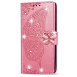 Nokia G20 Case, Nokia G10 Case Butterfly Glitter Diamonds Shockproof PU Leather Wallet Flip Case with TPU Bumper Stand Card Slots Magnetic Protective Skin for Nokia G20/G10 Phone Cover, Pink