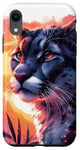 Coque pour iPhone XR Cougar noir cool coucher de soleil lion de montagne puma animal anime art