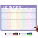 The Magnet Shop A3 Magnetic Calendar Dry Wipe Whiteboard for Fridge, Home, Office Use. Blank Monthly Planner, Memo Board, To Do List, Organiser. Comes with 4 Multi-Coloured Pens. (A3, Purple + Pastel)