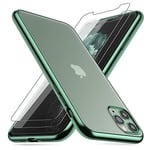 Losvick Coque iPhone 11 Pro avec 2 Pack Verre Trempé, Coque 11 Pro Transparente Silicone Souple Antichoc Bumper Protection Anti-Rayures Etui Cover pour iPhone 11 Pro - 5.8 Pouce - Placage Vert
