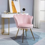 Fåtölj Vardagsrum Relax Stol Lounge Stol med Lotusformad Design Stoppad Stol med Metallben Sammetslook Enkelstol för Sovrum Rosa