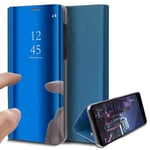 DOHUI Case for Xiaomi Redmi Note 9S, Ultra Slim Clear View Standing Cover Flip Case Mirror Plating Holder for Xiaomi Redmi Note 9S (Blue)