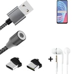 Data charging cable for + headphones Oppo A73 5G + USB type C a. Micro-USB adapt