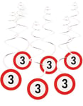 6 st Hängande Swirl Dekoration Vägskyltar med Sifferklistermärken 0-9 för ålder - Construction Party