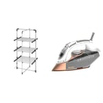 Black+Decker 63099 3-Tier Heated Clothes Airer Aluminium, Cool Grey, 140cm x 73cm x 68cm & Breville DiamondXpress Steam Iron | 3100 W | 200G Steam Shot | Multi-Directional Diamond Ceramic Soleplate