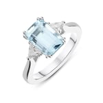 18ct White Gold 2.22ct Aquamarine Diamond Emerald Cut Ring