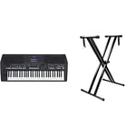 Yamaha PSR-SX600 Digital Keyboard - a Powerful Digital Workstation Keyboard & RockJam RJX29 Double Braced Adjustable Keyboard Stand with Locking Straps, Black