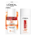 L'Oréal Paris - Fluide Anti-UV FPS 50+ Vitamine C + Vitamine E + Acide Hyaluronique - Taches, Rides & Teint Irrégulier - Fini Invisible - Protection UVB & UVA longs - Revitalift Clinical - 50 ml