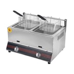 12L Gas Deep Fryer Commercial Deep Fat Fryer Stainless Steel LPG Fryer with 2 Basket and Lid, Twin Deep Fat Fryer for Chips Donuts Fish, Easy Clean