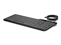 HP 400 - Tangentbord - compact size, 2-zone layout, 12 programmable keys, low profile key travel, multi-device - backlit - USB-C - QWERTY - engelska - svart