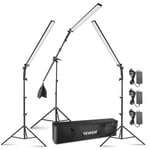 Neewer 3-Pack LED Video Lighting Kit: LED Light 5500K with Adjustable Brightness, 2.24 Meters Light Stand, Boom Arm, Empty Sandbag and Carrying Bag for Photo Studio Video Photography
