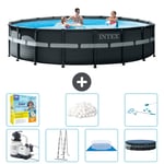 Intex Round Ultra XTR Frame Pool - 549 x 132 cm - Inklusive pump - Stege - Markduk - Lock Underhållspaket - Filtrera bollar - Rengöringskit Inklusive