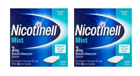 2 box Nicotinell Nicotine 2mg Medicated Chewing Gum - Mint, 204 Count