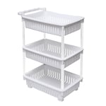 3 - Tier Kitchen Basket White Storage Trolley Organiser Vegetable Rack On Wheels