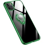 Jaligel iPhone 11 Pro Max Clear Case with 360 Degree Magnetic Ring Grip Holder Kickstand (Work with Magnet Car Holder) Shockproof Soft TPU Protective Cover - Dark Green