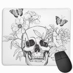 Skull with Flower Blooms and Butterflies Vintage Gothic Print Mouse Pad with Stitched Edge Computer Mouse Pad with Non-Slip Rubber Base for Computers Laptop PC Gmaing Work Mouse Pad
