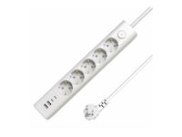 Microconnect - Effektband - 5-Vägs, Av/På Knapp - Ac 230 V - Ingång: Typ F - Utgångskontakter: 9 (5 X Strömtyp F, 2 X Usb, 2 X Usb-C) - 1.5 M Sladd - Vit