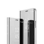C-Super Mall-UK Samsung Galaxy A12 Case, S-View Flip Cover, Kickstand, Mirror Screen Full Body Protective Case for Samsung Galaxy A12,Silver
