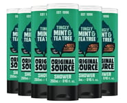 Original Source Mint & Tea Tree Shower Gel, 6 x 250ml, Tingling Mint Leaves