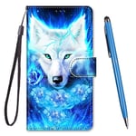 TOUCASA Compatible with Galaxy A10 Case, Creative Painted Wallet Case PU Leather Flip Magnetic Colourful Kickstand Card Slots Folio Protection Case for Samsung Galaxy A10 (Blu-Ray Wolf)