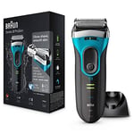 Braun Series 3 ProSkin 3080s Electric Shaver, Wet and Dry Electric Razor for Men with Pop Up Precision Trimmer and Charging Stand, Rechargeable and Cordless Shaver, Black/Blue