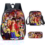 3PCS/set Barn Anime One Piece Ryggsäck + Handväska + Pencial Case Skolväska Skolbarn Bokväska Resa Ryggsäck