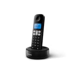 Philips D1611B/34 - Téléphone Fixe sans Fil, Rétroéclairé, Son HQ, Jusqu'à 4 combinés, Répertoire 50 numéros, Faible Consommation Eco, Identification de l'Appelant, Portée (50m-300m) - Noir