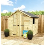 7 x 5 Pressure Treated Low Eaves Apex Garden Shed with Double Door
