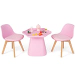 Barnbord med 2 stolar 3 st. Barnsittgrupp av bokträ barnsittset rosa