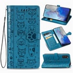 Samsung Galaxy S20 Case, SATURCASE Cute Cat and Dog PU Leather Flip Magnet Wallet Stand Card Slots Protective Case Cover with Hand Strap for Samsung Galaxy S20 (Blue)