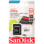sandisk - cards 64gb sandisk ultra microsdxc + sd adapter 100mb/s clas 10 uhs-