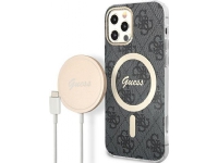 Guess GUBPP12MH4EACSK Case+ Charger iPhone 12/12 Pro black/black hard case 4G Print MagSafe set