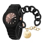ICE-WATCH - Ice Generation Sunset Black - Montre Noire pour Femme avec Bracelet en Silicone - 019144 (Small)+ Chain Bracelet - Black - Bracelet Mailles XL de Couleur Noire (020354)