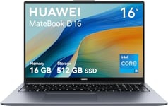 HUAWEI MateBook D16 Ordinateur Portable Intel® Core™ i5-12450H, 16 Go RAM, 512 Go SSD, Écran 16'' FullView, Non Tactile, Windows 11 Home, Clavier AZERTY, Gris