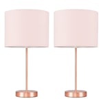 Pair of - Modern Standard Table Lamps in a Copper Metal Finish with a Pink Cylinder Shade - Complete with 4w LED Candle Bulbs [3000K Warm White]