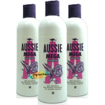 3x Aussie Mega Shampoo 300ml For Everyday Cleaning With Blue Mountain Eucalyptus