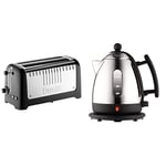 Dualit 46025 2 Slot Long Lite Toaster - Black & Lite Kettle - 1L 2kW Jug Kettle - Polished with Black Trim, High Gloss Finish - Fast Boiling Kettle by - 72200