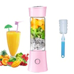 Portable Blender, USB Rechargeable Electric Juice Extractor Machines, 480mL Personal Juicer Cup, Baby Food Smoothie Milkshake Maker Fruits Mixer for Home Outdoor Travel (Pink)