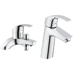GROHE Eurosmart Single-Lever Bath tap, Bath and Shower Mixer, Wall Mounted, Easy to Clean, Easy Installation, Chrome, 25105000 & 23324001 | Eurosmart Basin Mixer | M, Chrome