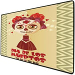 Mouse Pad Gaming Functional Day Of The Dead Decor Thick Waterproof Desktop Mouse Mat Spanish Dia de los Muertos Print Girl with Gothic Makeup,Cream Burgundy and Red Non-slip Rubber Base