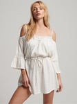 Superdry Cold Shoulder Mini Dress - Cream, Cream, Size 8, Women