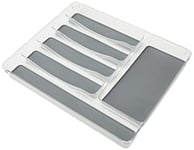 WENKO Range-couverts avec 6 compartiments - Insert pour couverts, pour tiroirs, En plastique (PET), 32 x 4.5 x 40 cm, Bac transparent et fond compartiments gris