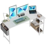 CubiCubi Bureau avec étagères, petit bureau d'angle en forme de L avec compartiments de rangement, bureau pour bureau à domicile, table de jeu, 140 cm, blanc et pieds blancs