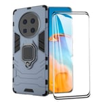 XIFAN Case for Huawei Mate 40 Pro, [Heavy Duty] Tactical Metal Ring Grip Kickstand Shockproof Bumper, Works With Magnetic Car Mount Cover, Blue + 2 PACK Screen Protector