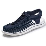 Anoauit Summer Big Size Men Sandals Fashion Handmade Weaving Design Breathable Casual Beach Shoes Outdoor Sandals For Men-blue_8.5